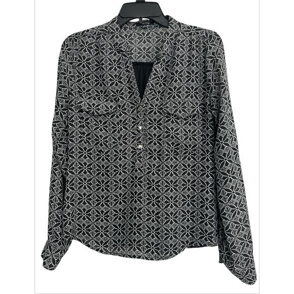 Timing Black Geometric Design Work Career Casual Blouse Top Women’s Size Small - Picture 1 of 10